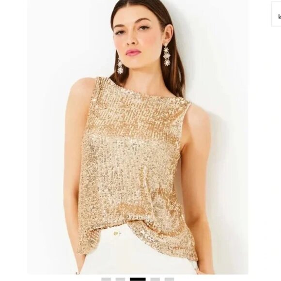 NWT Lilly Pulitzer Jaret Knit Top gold metallic treasure box sequin Size Small - Picture 3 of 4